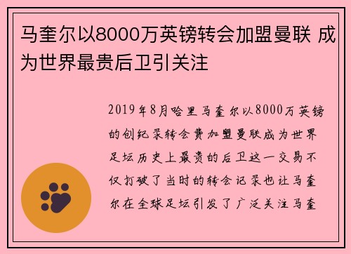 马奎尔以8000万英镑转会加盟曼联 成为世界最贵后卫引关注